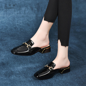 软底真皮鞋 2026新款 乐福鞋 女夏外穿平底单鞋 方头软漆皮包头半拖鞋