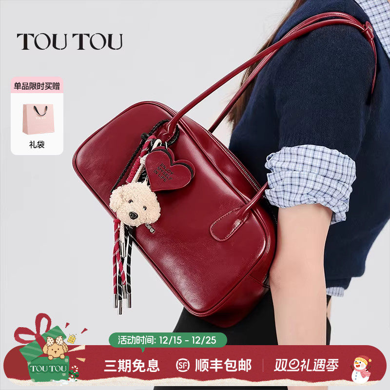 TOUTOU高级感红色保龄球包