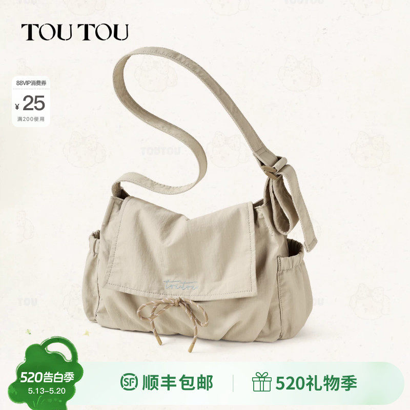 TOUTOU春夏新款蝴蝶结托特包大容量轻便宽肩带单肩包通勤斜挎包