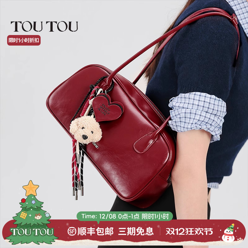 TOUTOU高级感红色保龄球包