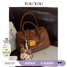 TOUTOU秋季新款小狗托特包多隔层大容量保龄球包通勤手提斜挎包女