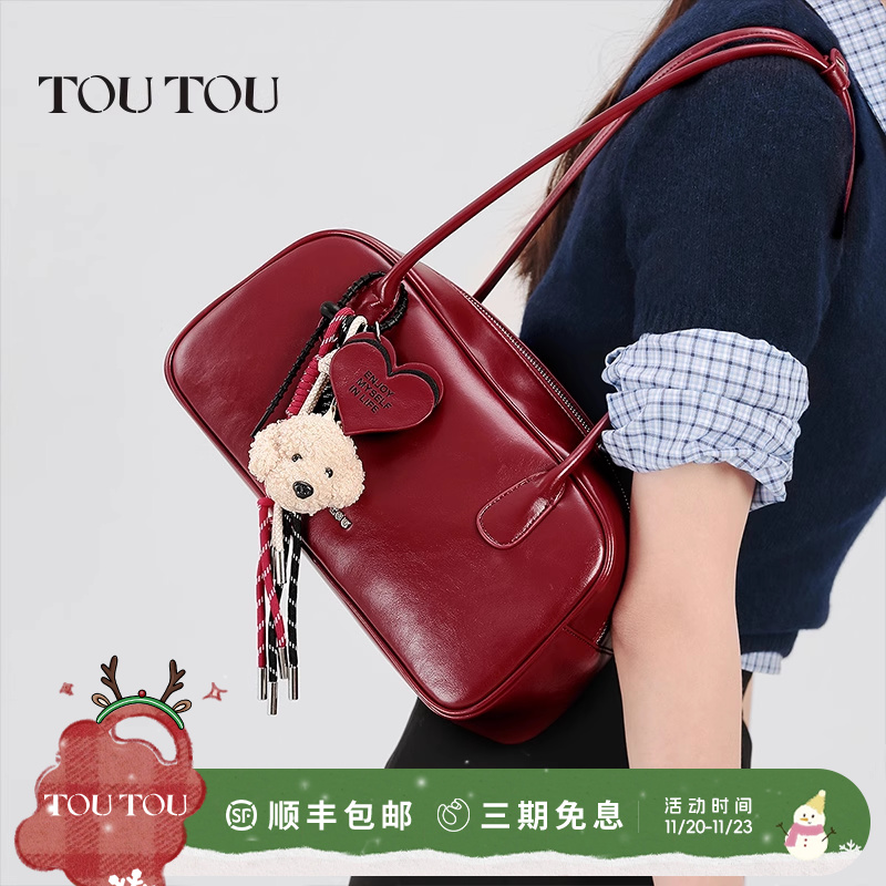 TOUTOU高级感红色保龄球包