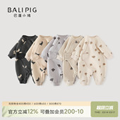 婴儿衣服新生儿秋冬夹丝保暖加厚哈衣初生儿春秋ins风宝宝连体衣