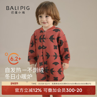 婴儿加绒卫衣中国风红色新年服秋冬加厚保暖卫衣连体哈衣宝宝冬装