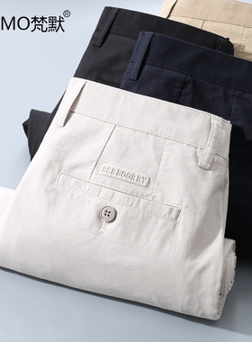 梵默高端质感冰凉丝棉休闲裤男夏季薄款水洗棉弹力直筒休闲长裤子