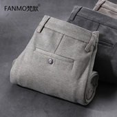 秋冬厚款 子 高端定织保暖抗皱免烫商务宽松直筒长裤 毛呢男士 休闲裤