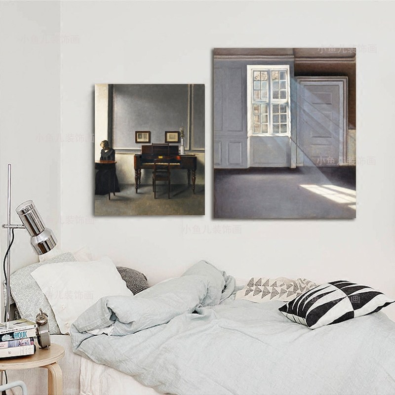 i人像高级灰北欧风装饰画客厅餐厅油画无框画芯