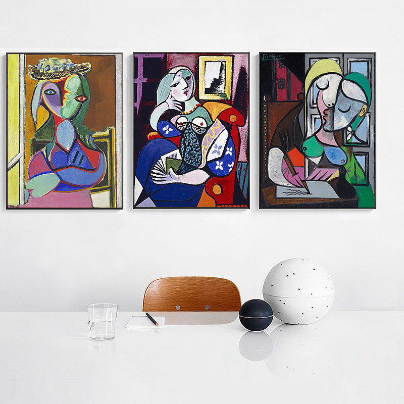 毕加索《阅读的特蕾莎》装饰画油画 颜色太漂亮名画无框画挂画