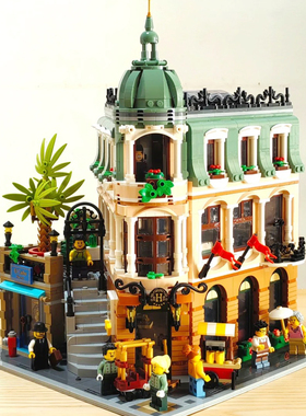 中国积木街景15周年10297纪念转角精品酒店成人大型益智拼装玩具