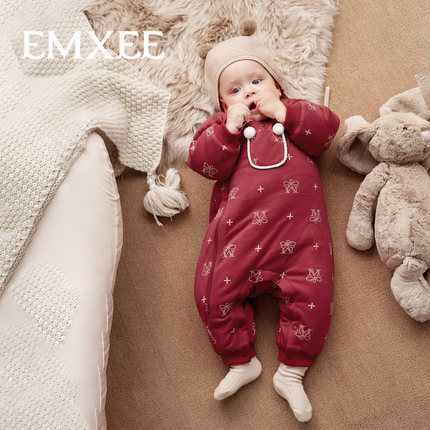 嫚熙暖芯恒温棉婴儿连体衣夹棉宝宝衣服秋冬保暖加厚棉服外出新品