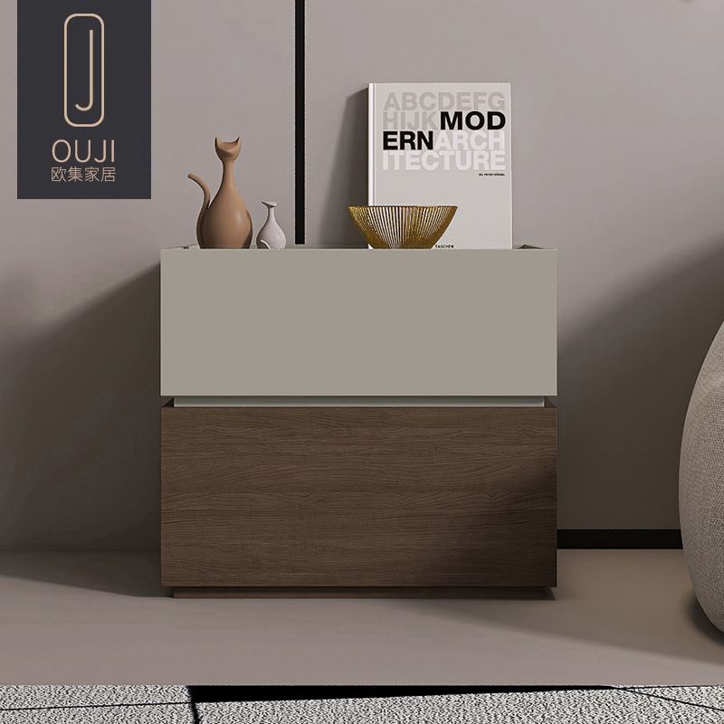 欧集木纹欧松板意式极简床头柜