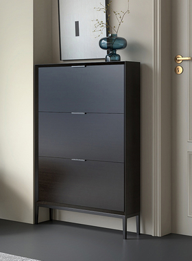 意式极简烤漆超薄鞋柜翻斗式实木家用门口小户型省空间极窄玄关柜