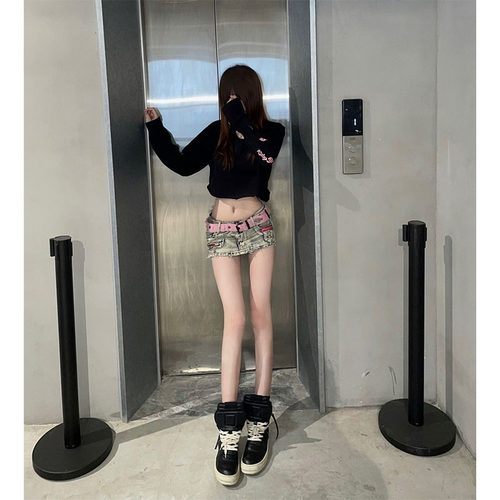 欧美式辣妹复古低腰牛仔超短裤裙