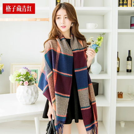 秋冬季围巾披肩两用英伦女百搭格子冬天加厚长款韩版学生围脖双面