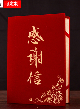 启恒红植绒面感谢信感恩函A4A3一路有您感谢状疫情防控志愿者抗疫纪逆行者表彰证书外壳封面定制订做烫金打印