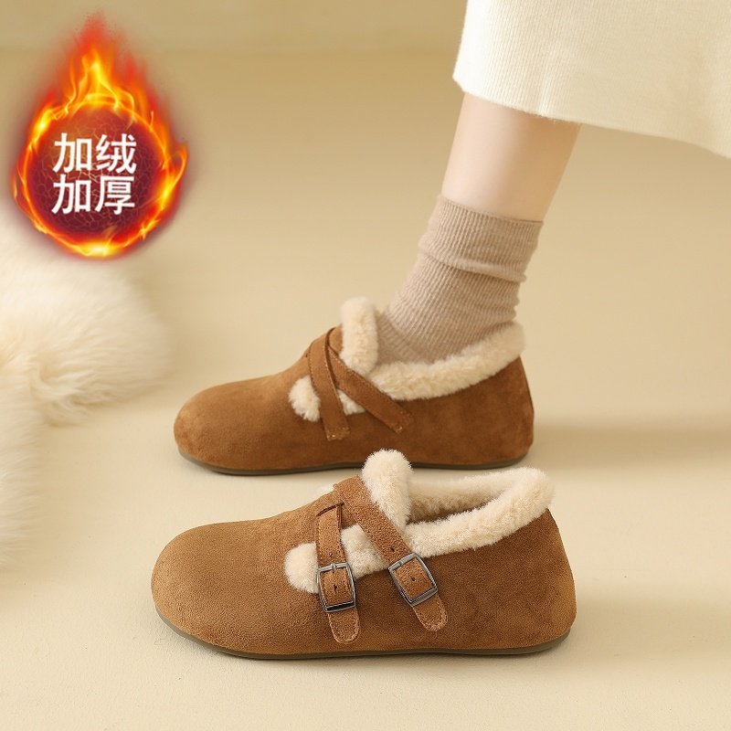 复古百搭内增高勃肯鞋女款2025冬季新款一脚蹬加绒豆豆鞋保暖棉鞋