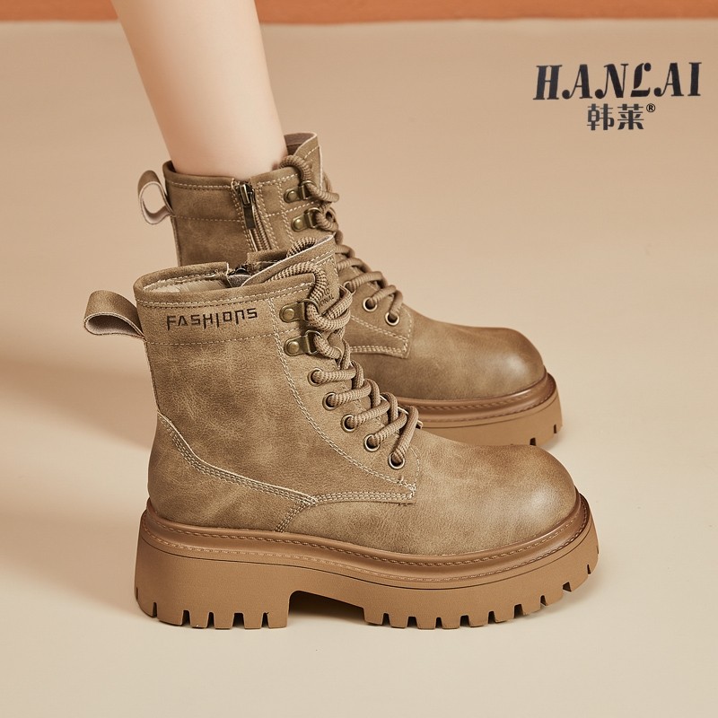 马丁靴女秋冬爆款厚底大黄靴小个子增高显脚小英伦风飒爽机车短靴