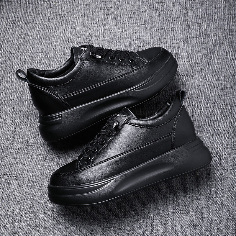 黑色真皮小黑鞋女2025新款鞋子显脚小轻便小皮鞋百搭增高厚底女鞋,女鞋,帆布鞋,淘宝优惠券,粉丝福利购,淘宝优惠卷