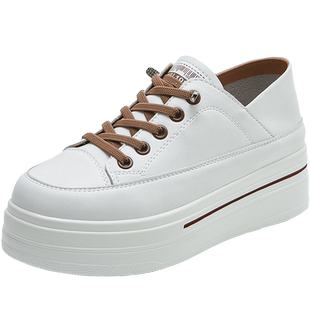 内增高女鞋2026新款爆款百搭真皮小白鞋女两穿可踩脚白色厚底鞋子