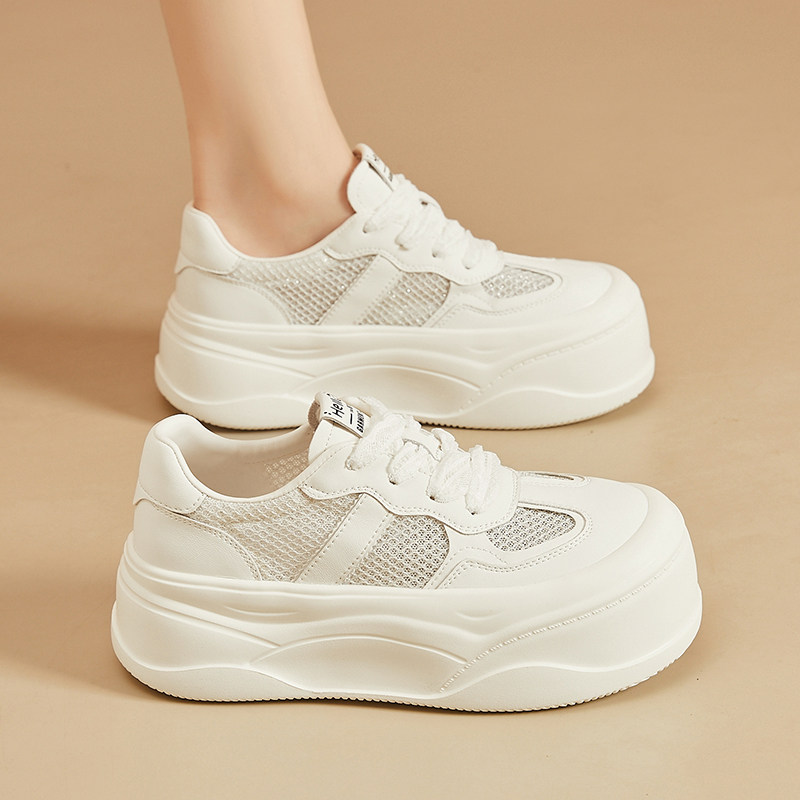 小白鞋女夏薄款网面透气增高鞋子显脚小轻便软底不累脚厚底松糕鞋