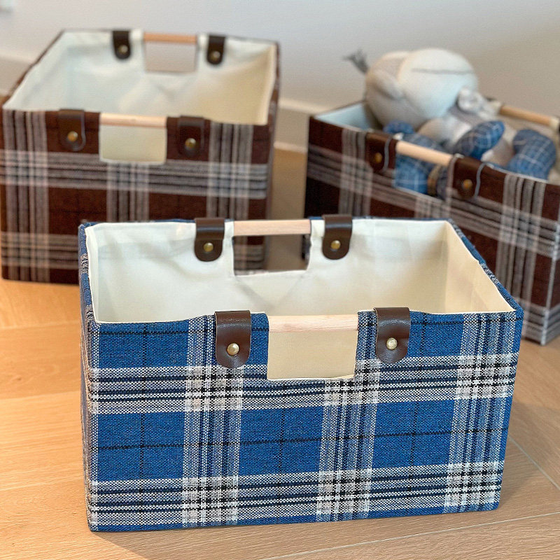 无异味可折叠实木把手布艺收纳箱衣服车载零食收纳盒格子款收纳筐,收纳整理,收纳箱,淘宝优惠券,粉丝福利购,淘宝优惠卷