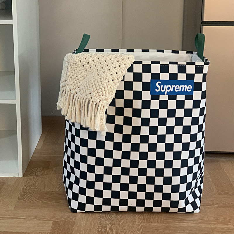 棋盘格布艺带束口宿舍商用脏衣桶