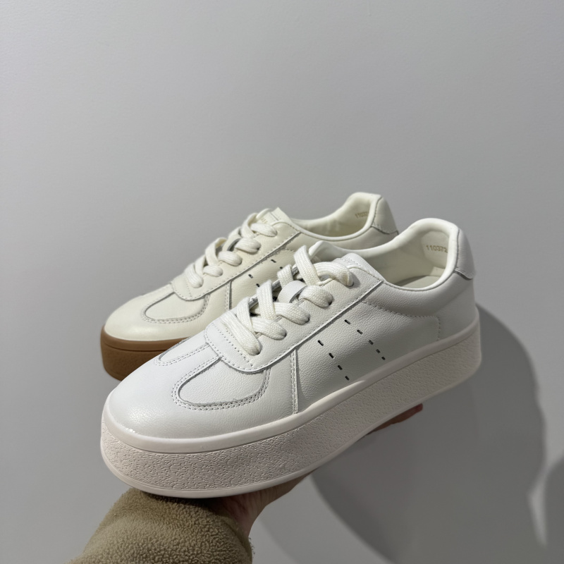 真皮厚底德训鞋女白色百搭增高