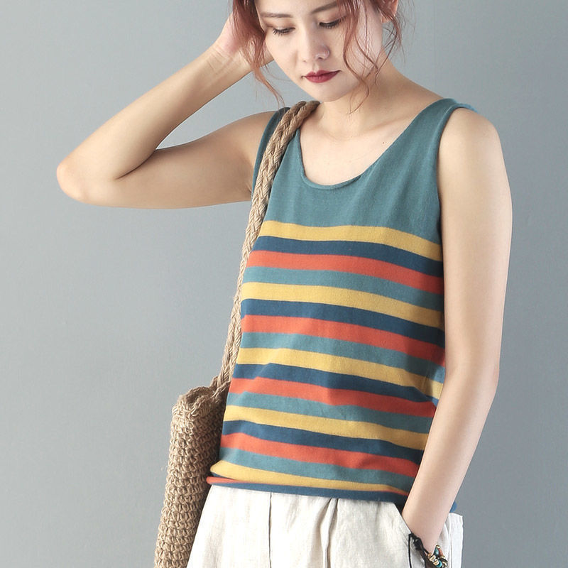 Summer vest women's stripe loose 2021 new ice silk sleeveless suspender T-shirt