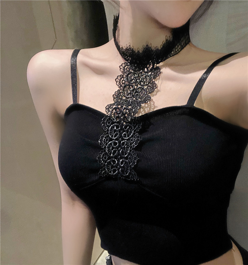 Sexy hanging neck lace short open navel suspender waistcoat