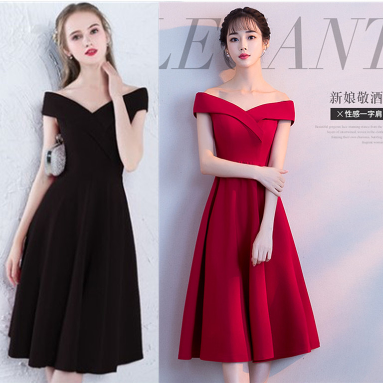 一字肩平时可穿洋装小礼服仙女裙子宴会气质派对连衣裙显瘦赫本风