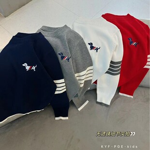 儿童针织毛衣小狗圆领套头衫男童春秋潮牌TB学院风上衣打底衫女童