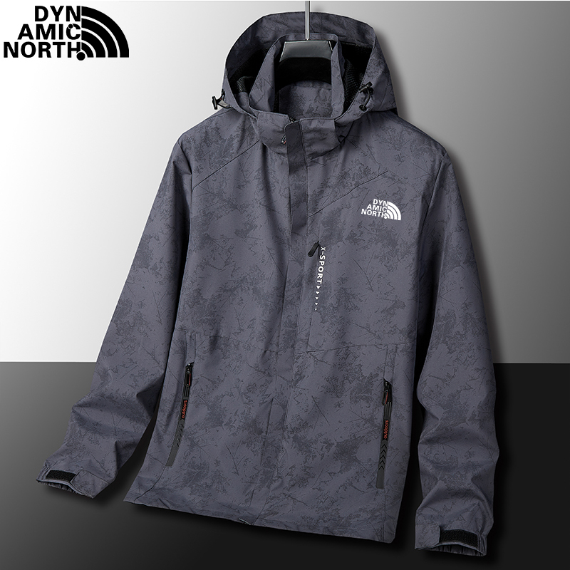 动感北面冲锋衣男外套防风防水可拆卸连帽登山服户外野营旅行夹克