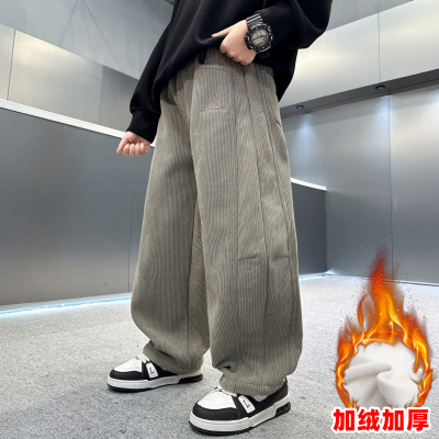 男童裤子秋冬加绒保暖休闲直筒裤