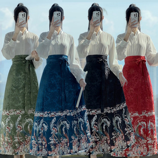曹州莘月原创【凤翎羽】汉服女明制立领新中式日常薄款印花马面裙