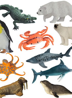 儿童仿真水域动物世界企鹅鳄鱼海狮认知启蒙科学教育玩具模型亲子