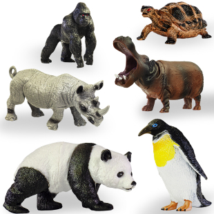 儿童玩具仿真野生动物模型企鹅大熊猫河马犀牛启蒙幼儿园认知摆件