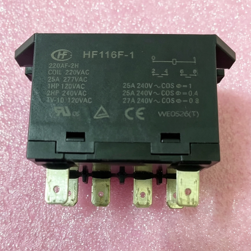 宏发继电器 HF116F-1 220AF-2H  220VAC阻性负载下最高27A/240VAC