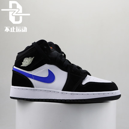 Air Jordan 1 Mid AJ1 黑白蓝熊猫  中帮女子篮球鞋 554725-084