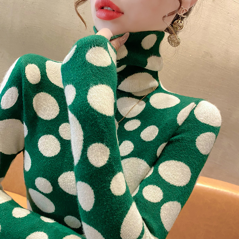 蜜熙洋气高领毛衣内搭绿色打底衫