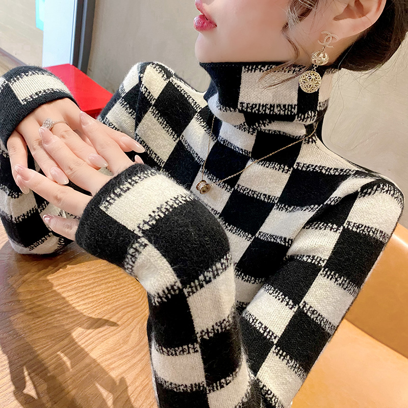蜜熙高领毛衣黑白打底洋气内搭