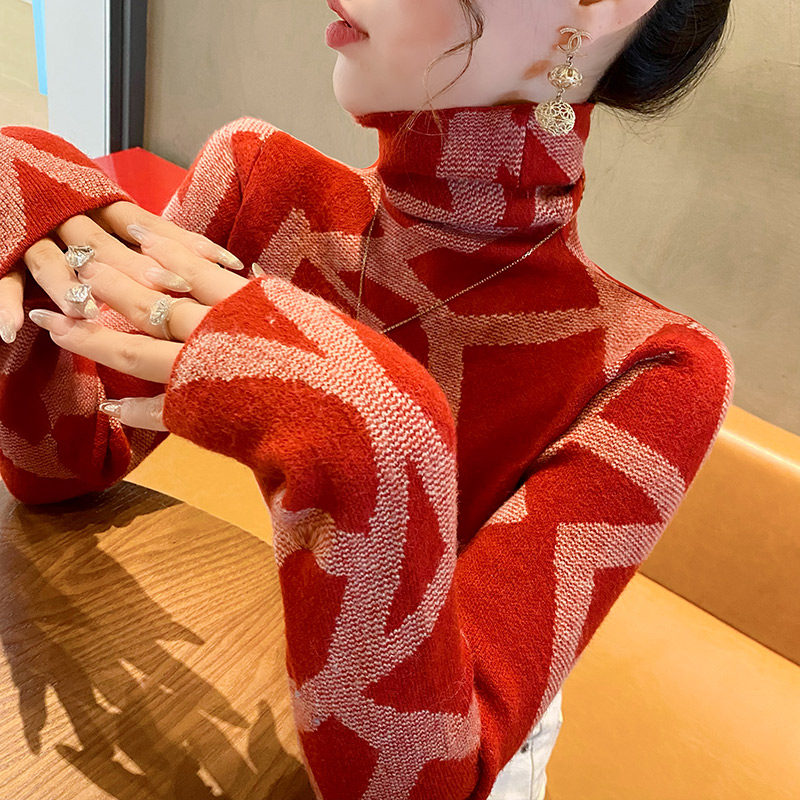 红色高领毛衣女打底衫秋冬2024年新款爆款紧身本命年衫内搭