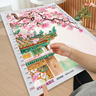 海棠花十字绣2025新款客厅玄关中国风古亭刺绣自己绣古风线绣挂画
