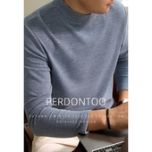 羊毛蚕丝双面绒半高领打底衫 男条纹长袖 T恤秋冬发热绒保暖上衣服