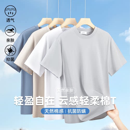 重磅长绒棉短袖夏季男
