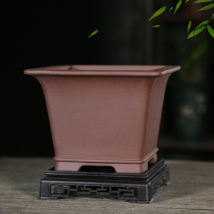 盆栽 宜兴紫砂花盆四方花盆古典手工素面紫泥黑松梅桩文竹盆景盆