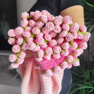 雪妃尔渐变玫瑰花束毯子手工编织diy材料包钩织毛线花毯99朵粉色