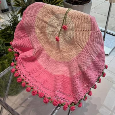 雪妃尔渐变玫瑰花束毯子手工编织diy材料包钩织毛线花毯99朵粉色