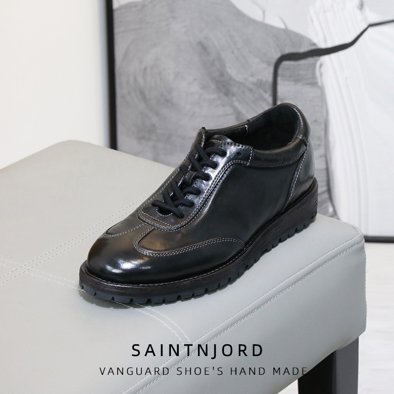 圣尼约德马皮厚底阿甘小黑鞋