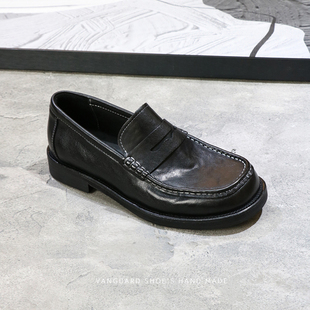 透气复古水洗大头浅口一脚蹬休闲皮鞋 夏季 乐福鞋 圣尼约德马皮宽版