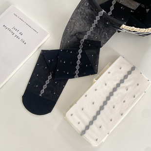 春夏灰色蕾丝波点提花超薄款包芯丝丝袜女小众设计感奶白色连裤袜